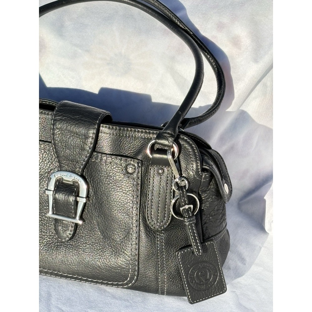 Vintage Etienne Aigner Classic Black Shoulder Purse With Silver Signature Buckle - Picture 3 of 10